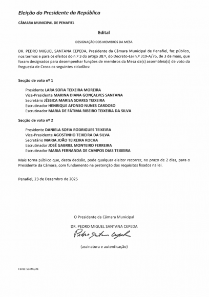 Constitui&ccedil;&atilde;o das mesas para as elei&ccedil;&otilde;es presidenciais 